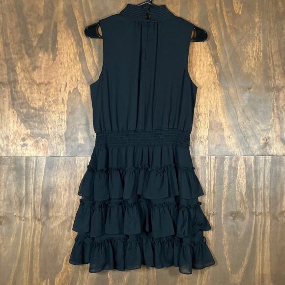 Express Womens Dress Black Ruffle Tiered Mock Neck Sleeveless Mini Medium - Picture 8 of 10